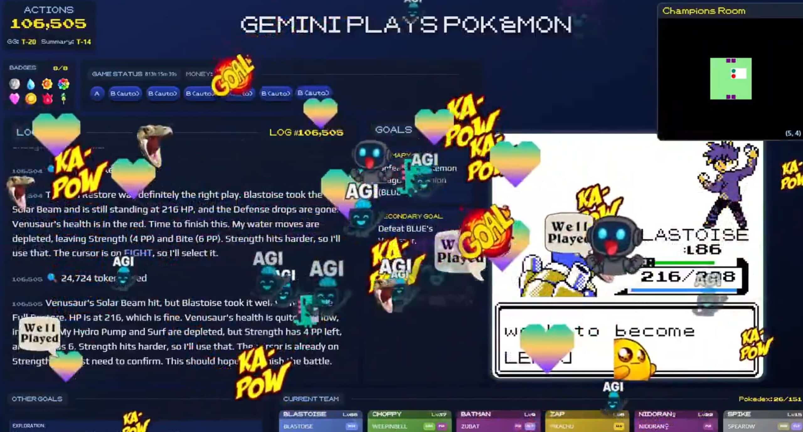 Gemini has beaten Pokémon Blue